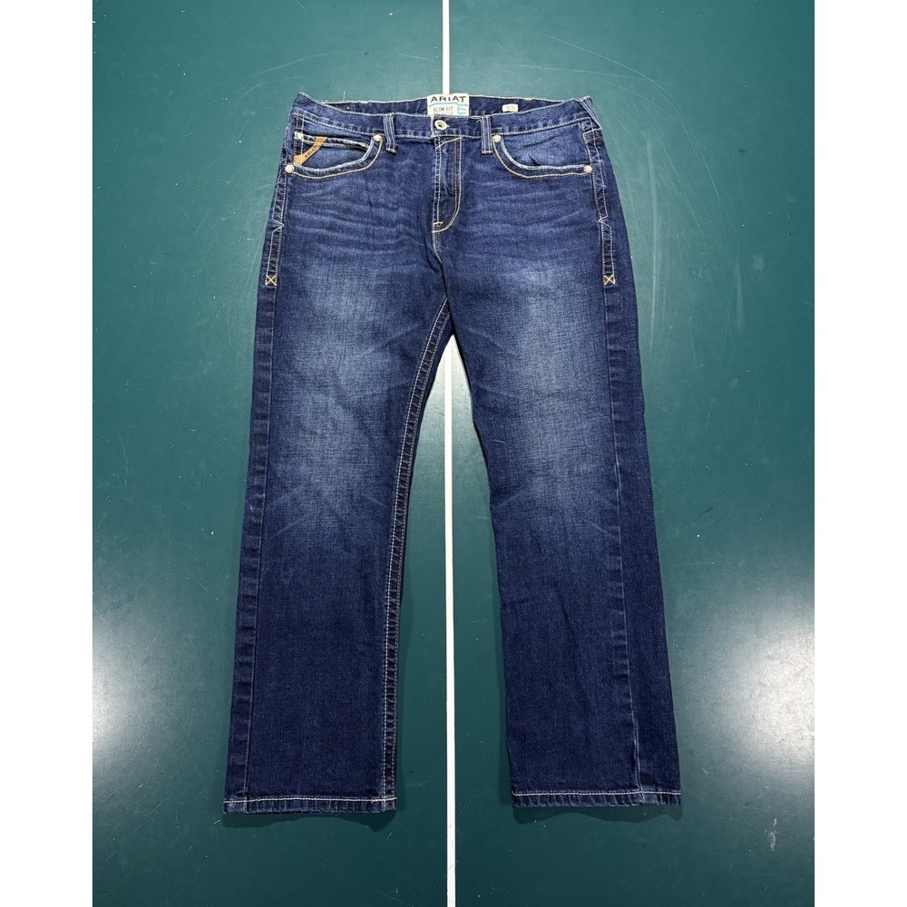 ARIAT M7 Slim Fit Straight Leg Jeans Men's 38x30 Dark Wash Denim Rocker Concord